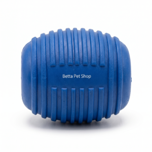 Betta Pet Shop Durable Ribbed Barrel Dog Chew Toy & Treat Dispenser - Blue (Interactive Hollow Rubber Toy for Heavy Chewers)