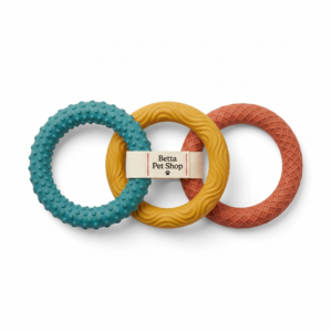 Betta Pet Shop 3-Pack Multi-Texture Dog Chew Ring Toy Set - Multicolor Durable Rubber Dental Care Rings for Medium & Large Dogs