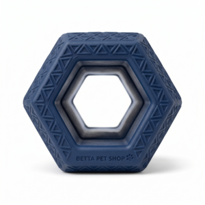Betta Pet Shop Durable Hexagon Geometric Dog Chew Toy - Blue (Textured Dental Care Rubber Ring for Medium & Large Dogs)